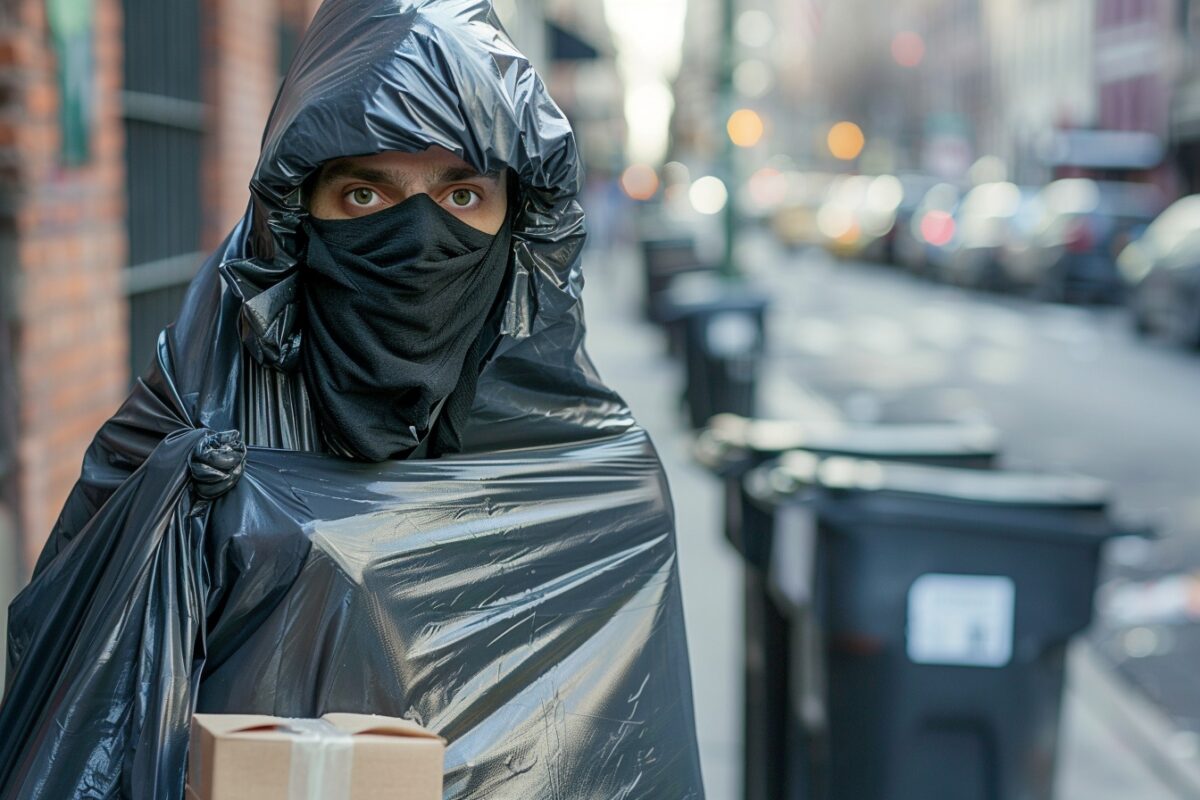 Vol insensé devant une maison: l'histoire du voleur camouflé en sac-poubelle choque